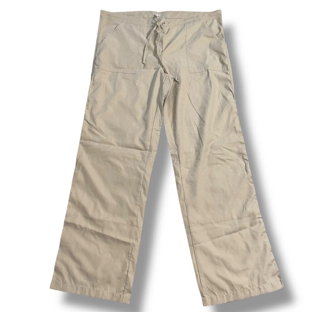 Elan Womens Summer Pants Bootcut Lightweight Drawstring Beach Beige Tan Large